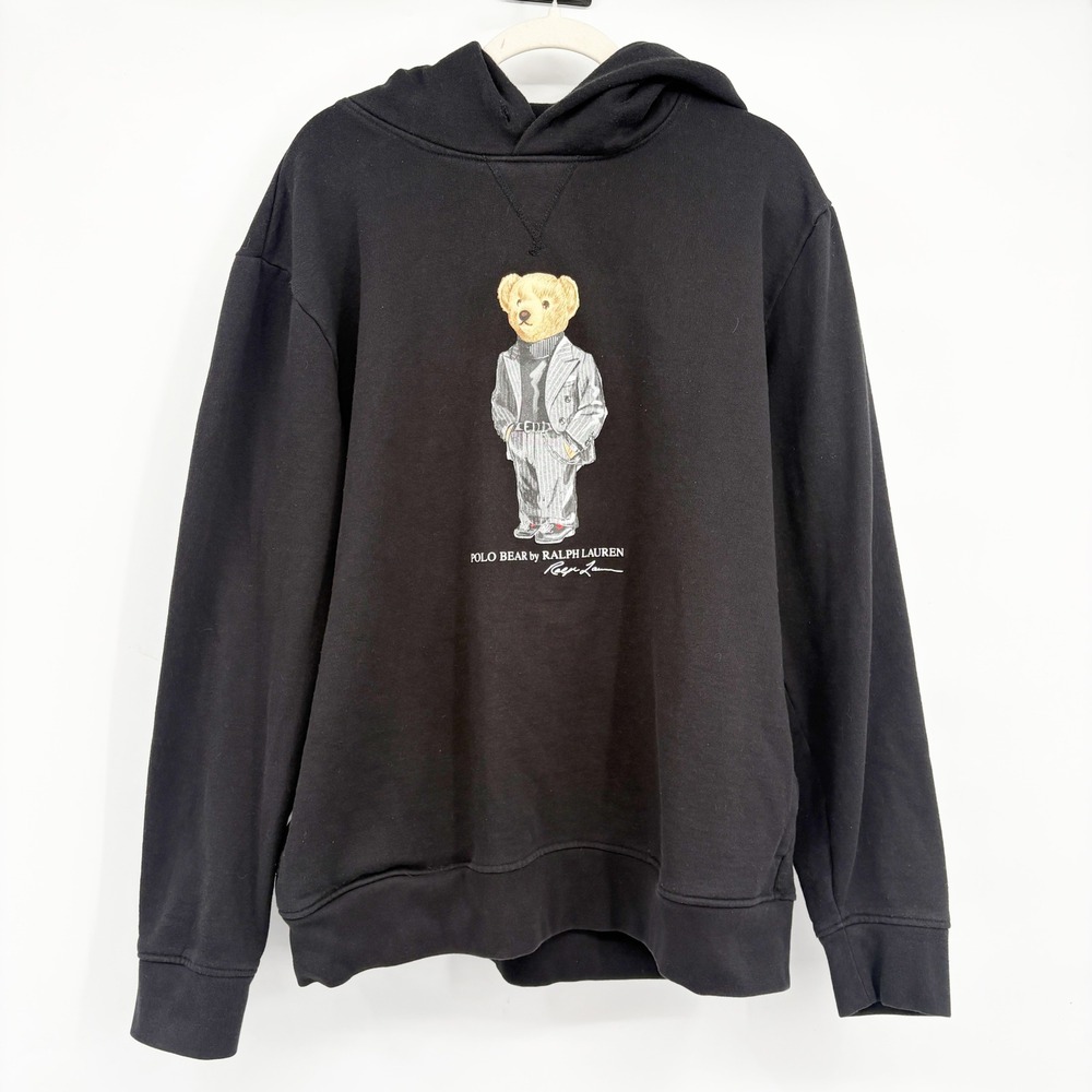 Polo Ralph Lauren Mens Suit Bear Graphic Preppy Streetwear Hoodie Black Size XL